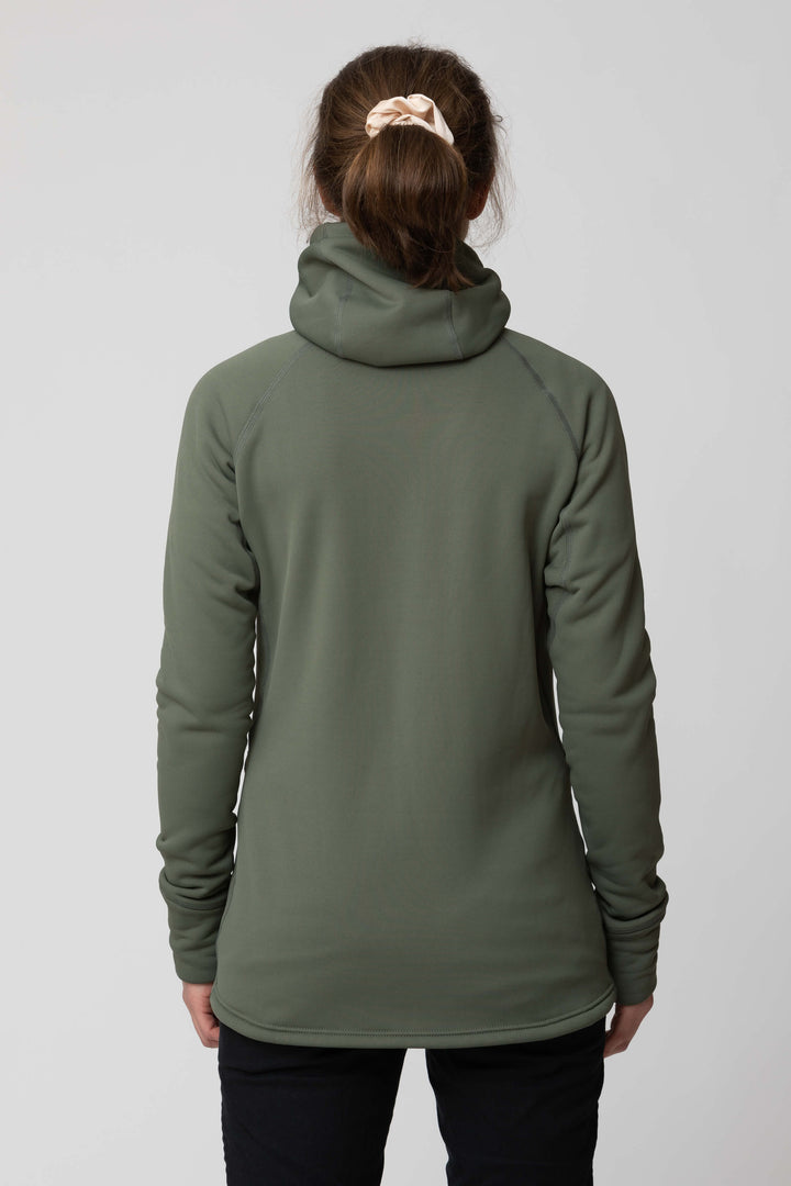 Women's green fleece jacket - back view of the Arctic Legacy Nanuk Pro Fleece Hoodie#color_dusty-olive