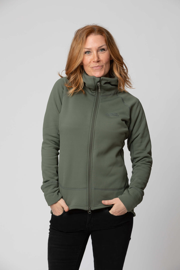 Women's green fleece jacket - front view of the Arctic Legacy Nanuk Pro Fleece Hoodie#color_dusty-olive