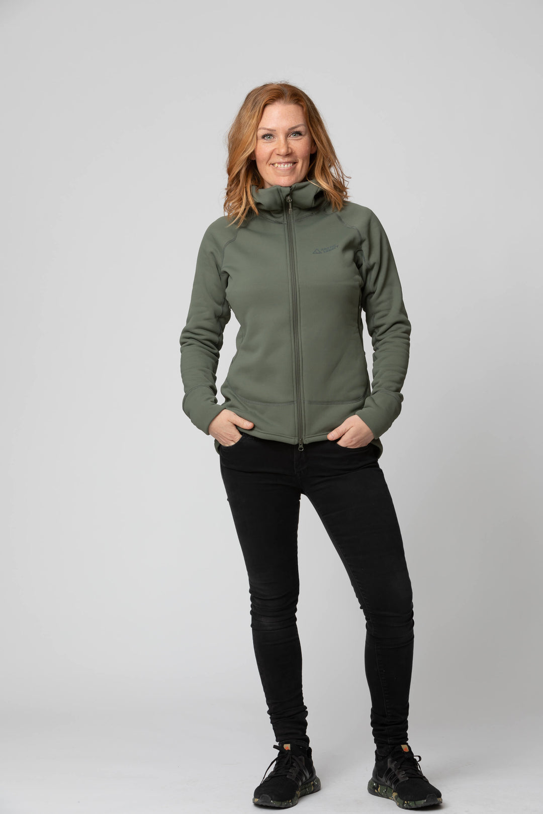 Women's green fleece jacket - front view of the Arctic Legacy Nanuk Pro Fleece Hoodie#color_dusty-olive