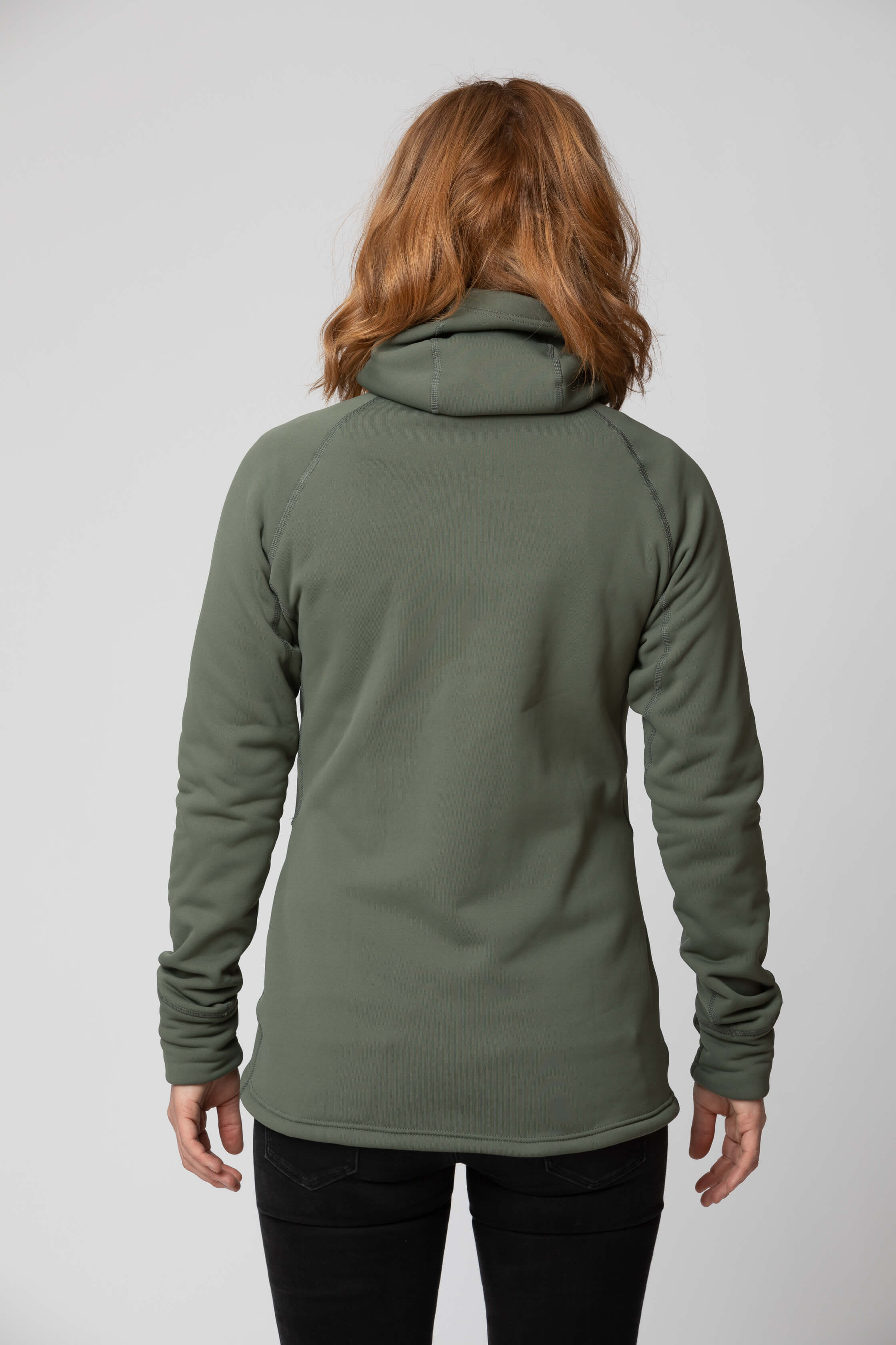 Women's green fleece jacket - back view of the Arctic Legacy Nanuk Pro Fleece Hoodie#color_dusty-olive